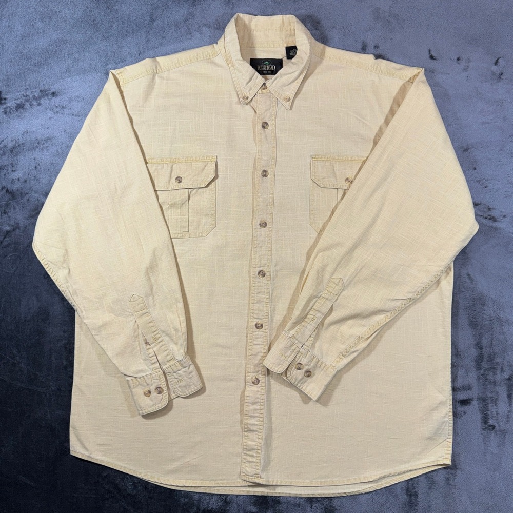 RedHead Mens XL Long Sleeve Button Down Shirt Yellow Cotton Slub Utility Pocket